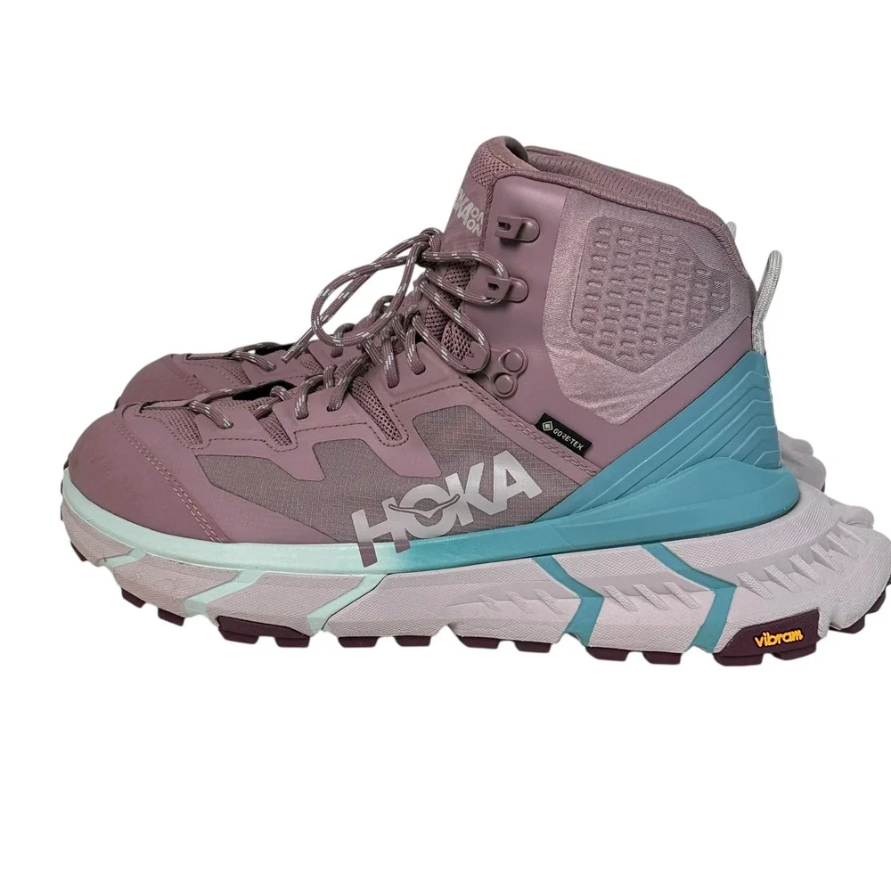 HOKA One One TenNine‎ GTX Womens Hiking Boots Trail Vibram Lug Mauve Teal 9.5